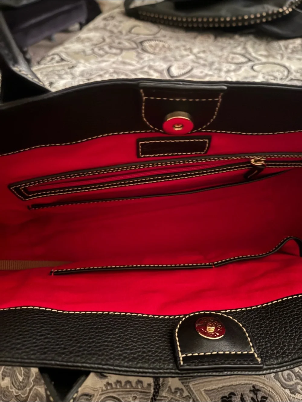 Dooney & Bourke Black Pebble Grain Tote with Gold Logo Plaque - Picture 7 of 8